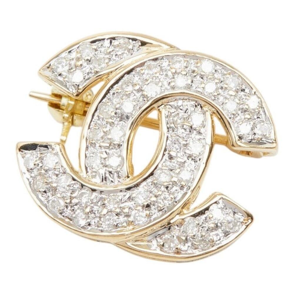 Unbranded 0.30ct Diamond CC Initial Cross Motif 18K Yellow Gold Brooch